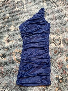 One-Shoulder Ruched Shimmer Dress - Royal Blue